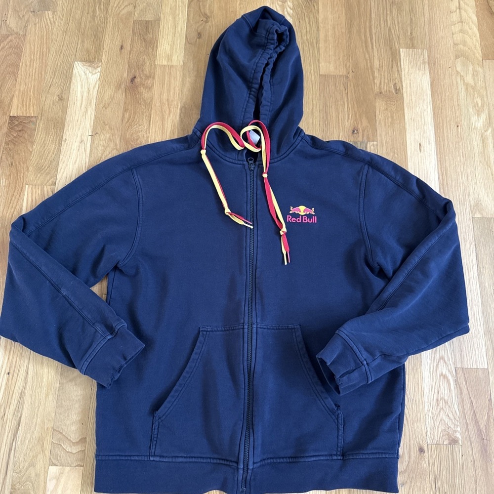 Y2K Red Bull Energy Wear Heavyweight Full Zip Hoodie Jckt Lg Navy Blue Raving F1